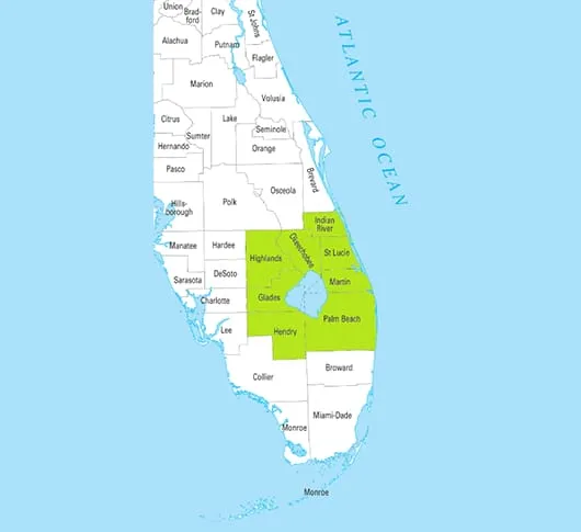 Florida map with highlighted regions