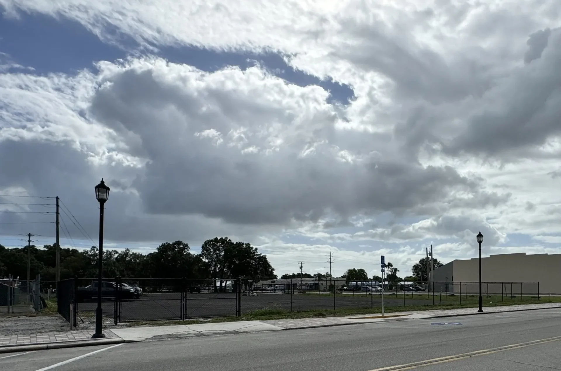 Overcast day with empty urban parking area